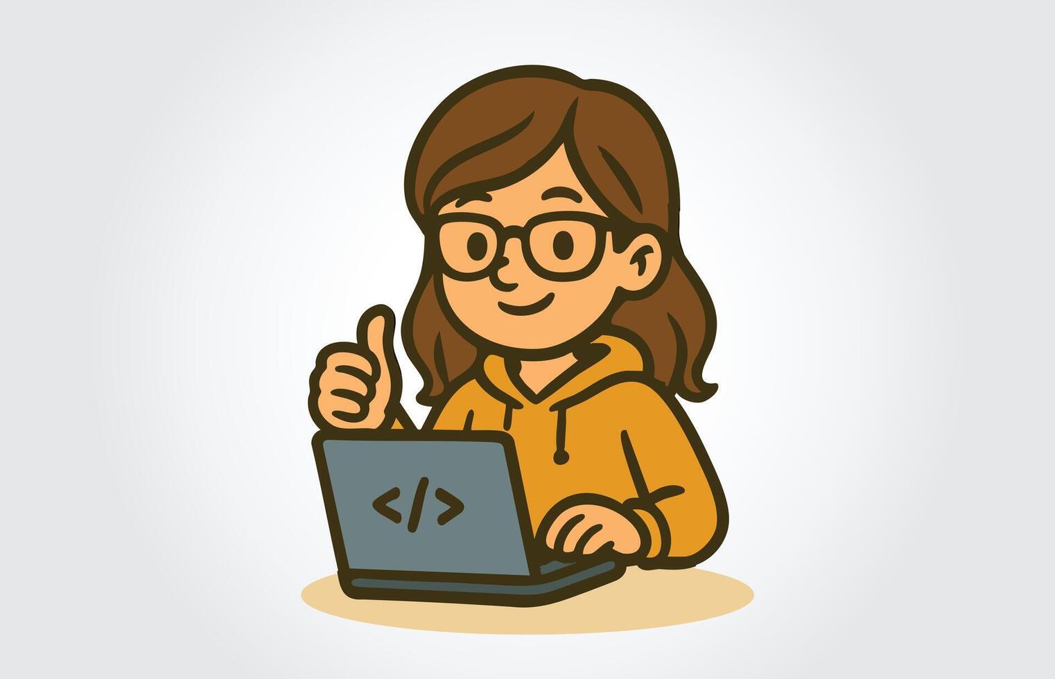 Girl Developer Or Software Engineer Mascot Cartoon Character Template vector