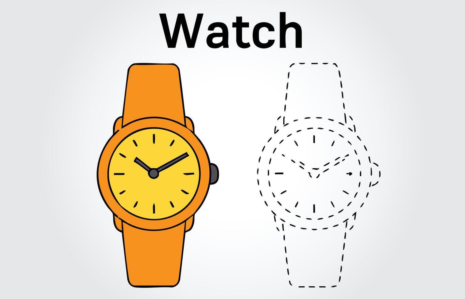 Kids book Watch Tracing illustration template vector