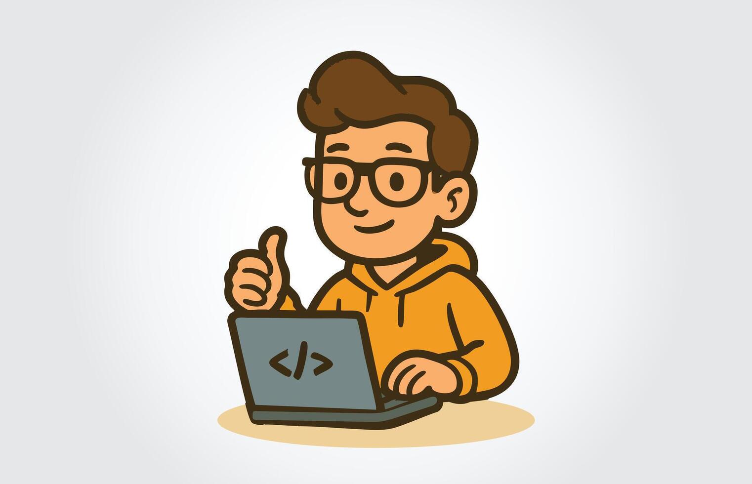 Boy Developer Or Software Engineer Mascot Cartoon Character Template vector