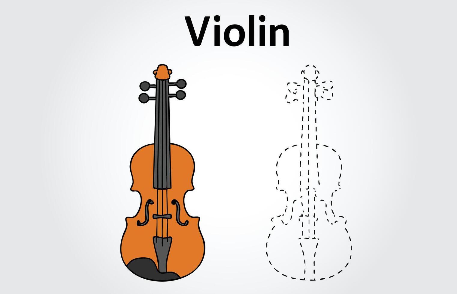Kids book Violin Tracing illustration template vector