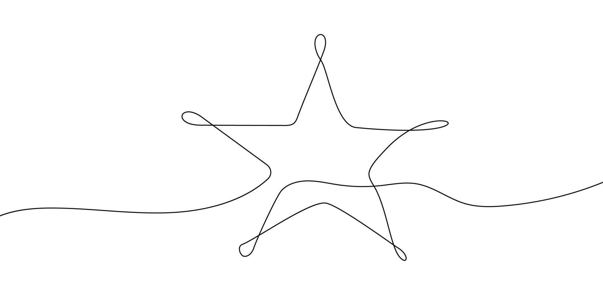 Continuous line star one art icon illustration single doodle. 5 line star outline sea award linear beach divider fish excellent life sketch border flourish customer summer starfish frame simple vector