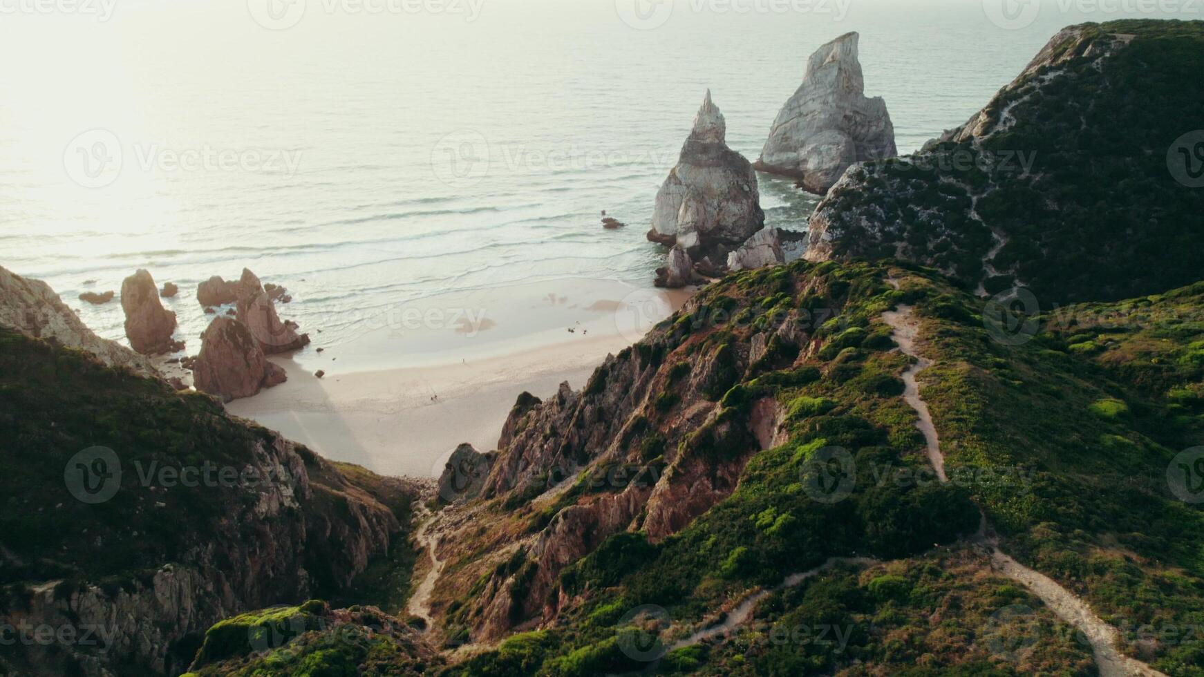 The drone flies over the top of the mountain photo