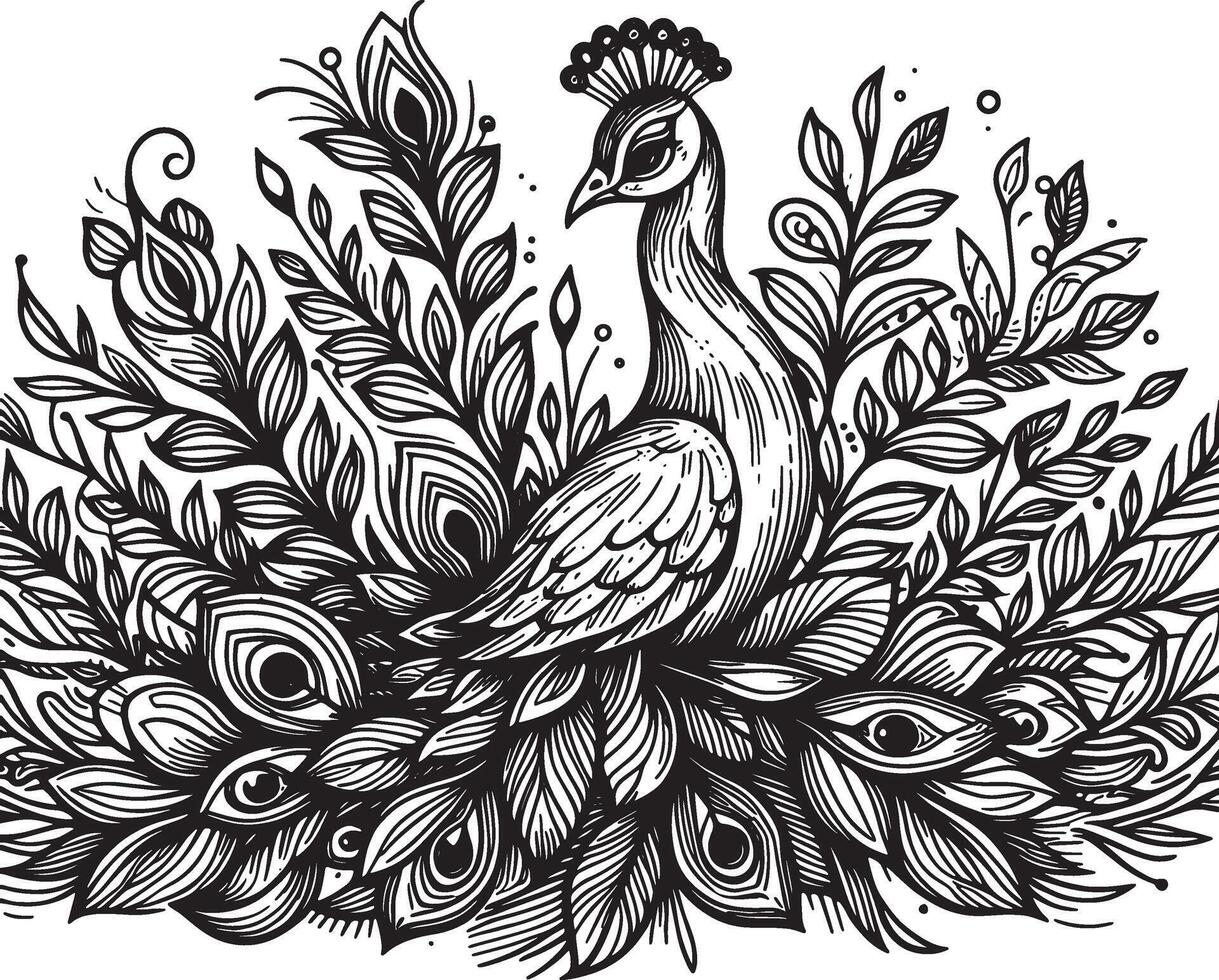 Peacock bird line art design silhouette premium quality vector