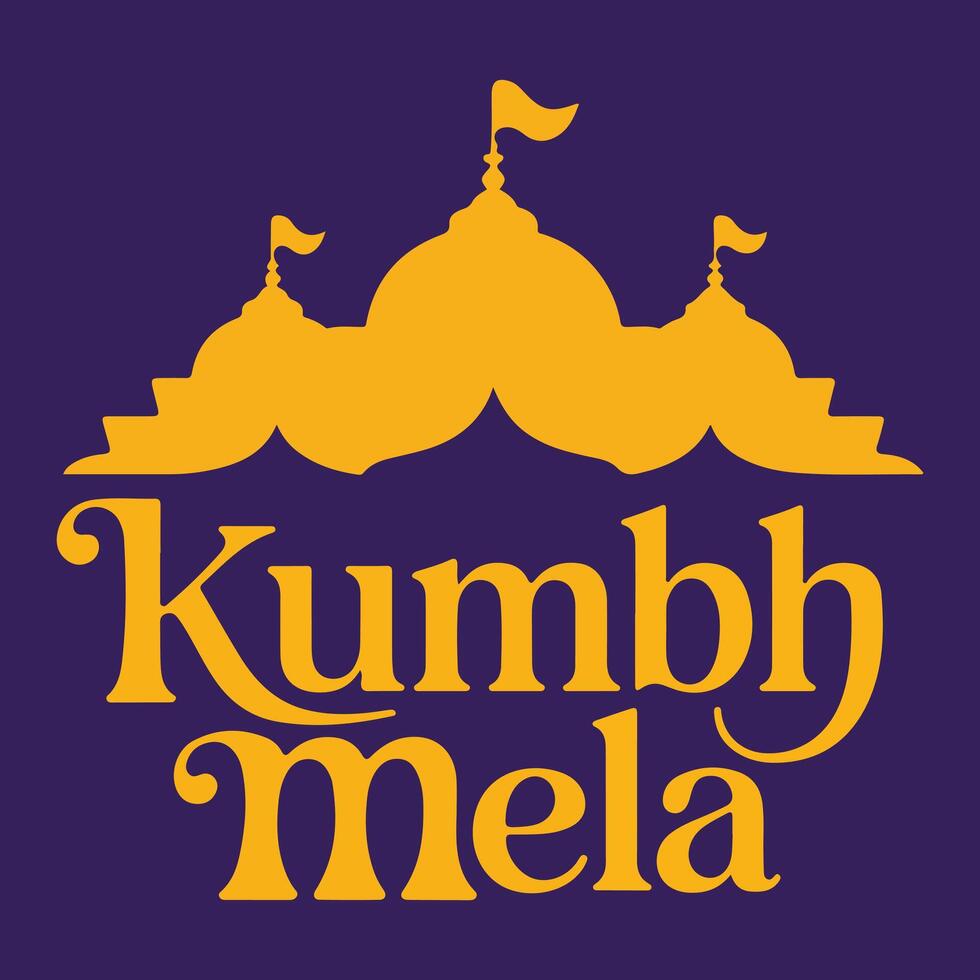 Golden kumbh mela text logo on a deep purple background festival design vector