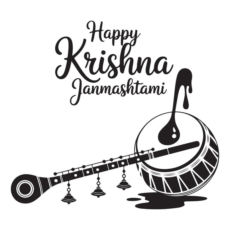Festive krishna janmashtami illustration featuring musical instruments and decorative elements vector
