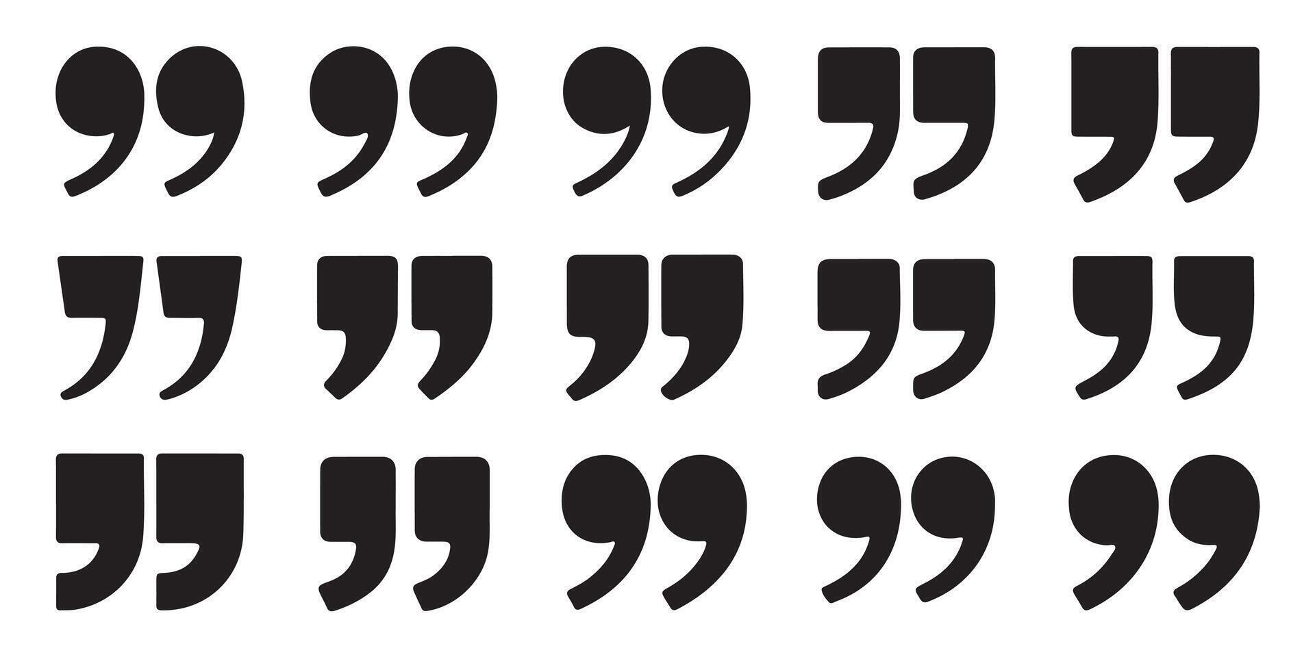 Collection of black quotation marks displayed on white background for communication purposes vector