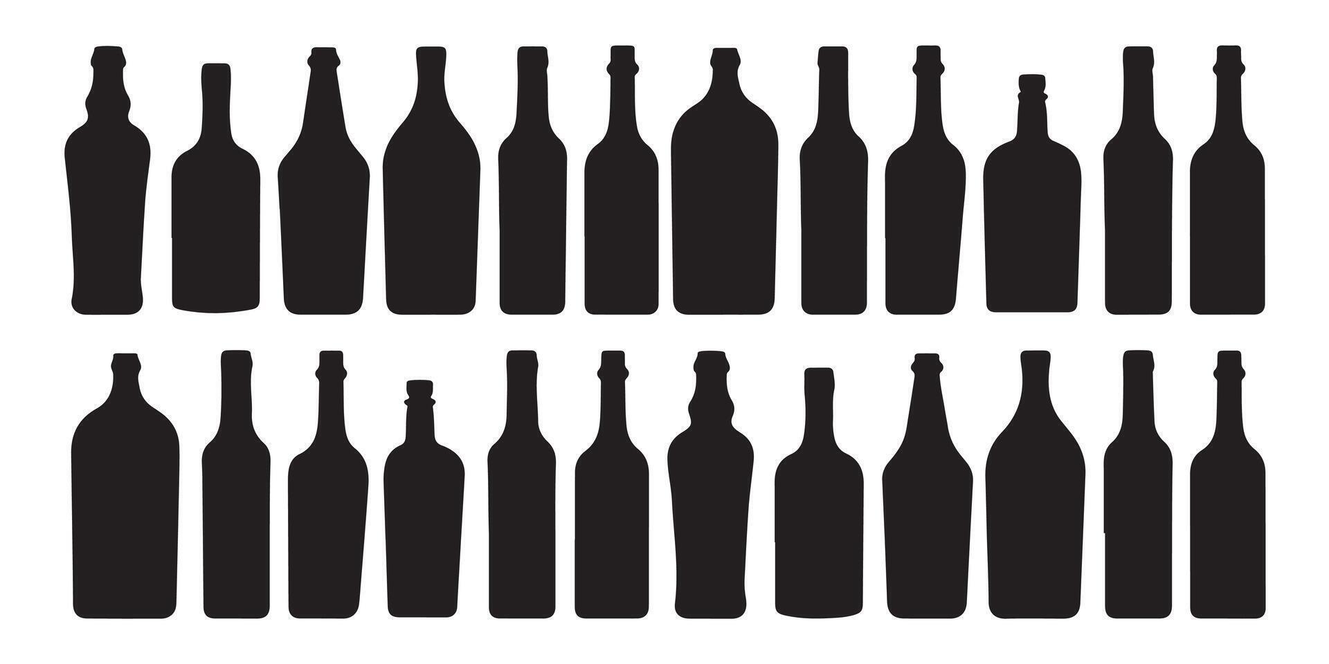 Silhouette collection of various wine, spirit, and beverage bottles for design elements vector