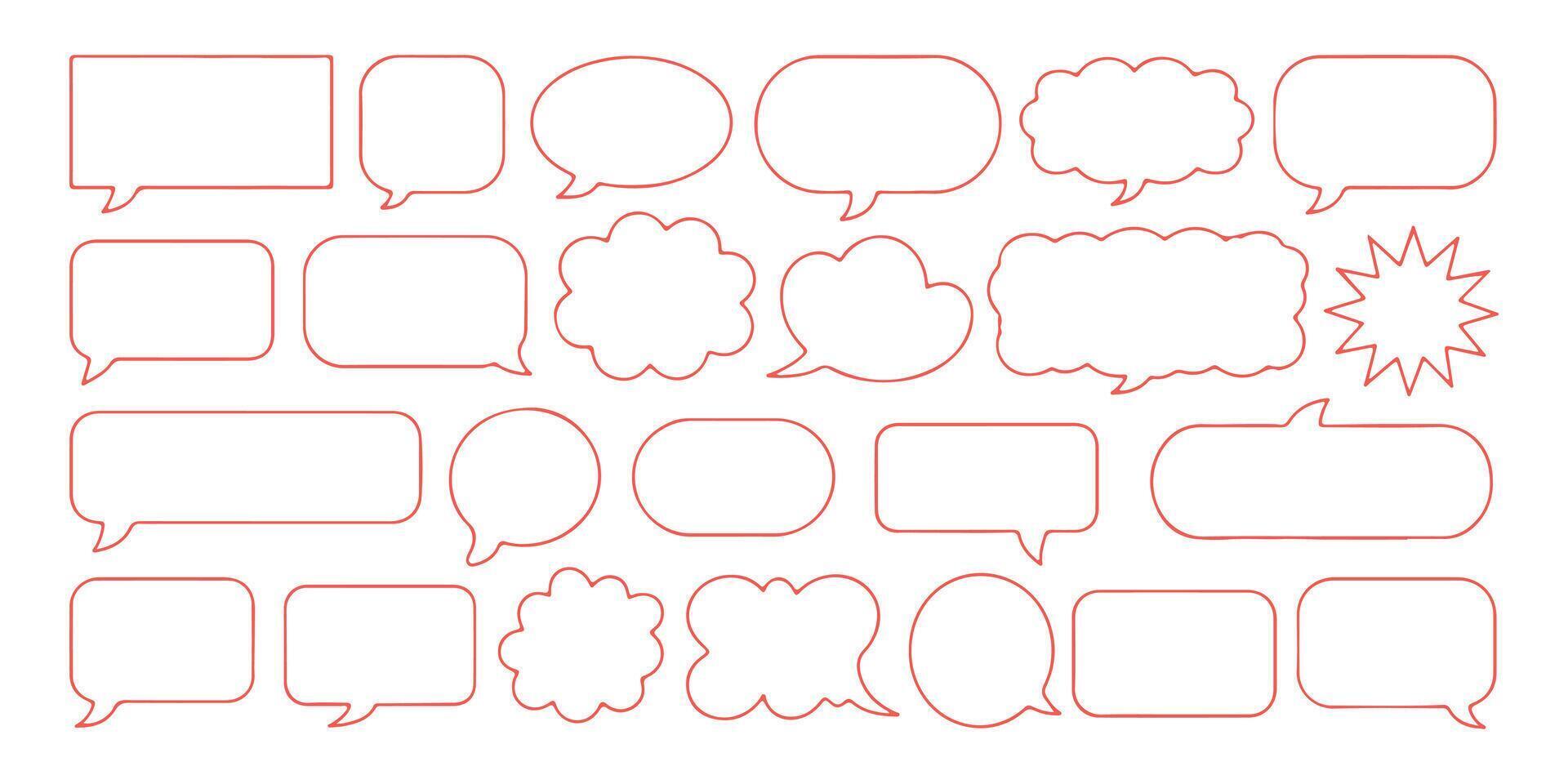 Collection of various red speech bubble shapes isolated on a white background for communication vector