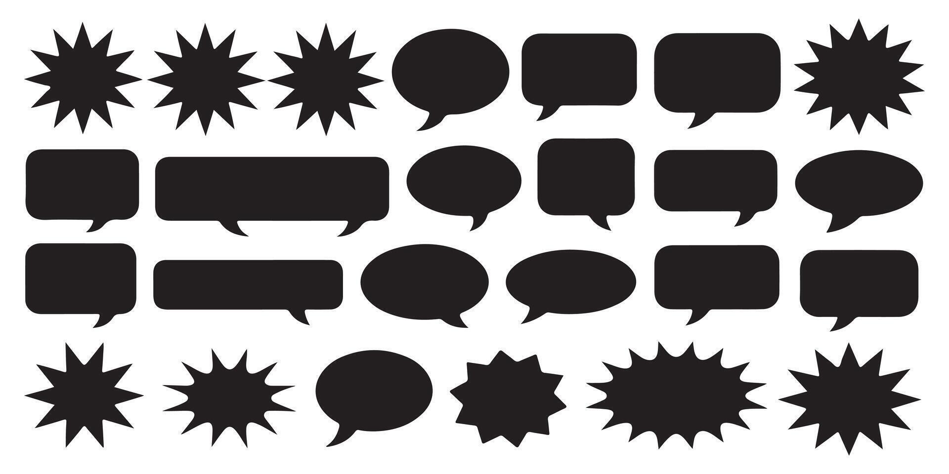 Collection of various black speech bubbles and starburst shapes for communication design vector
