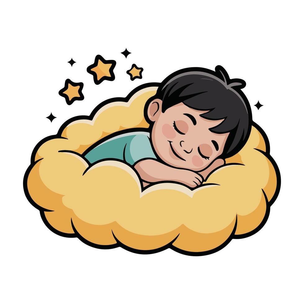 A cartoon boy sleeping in a cloud vector