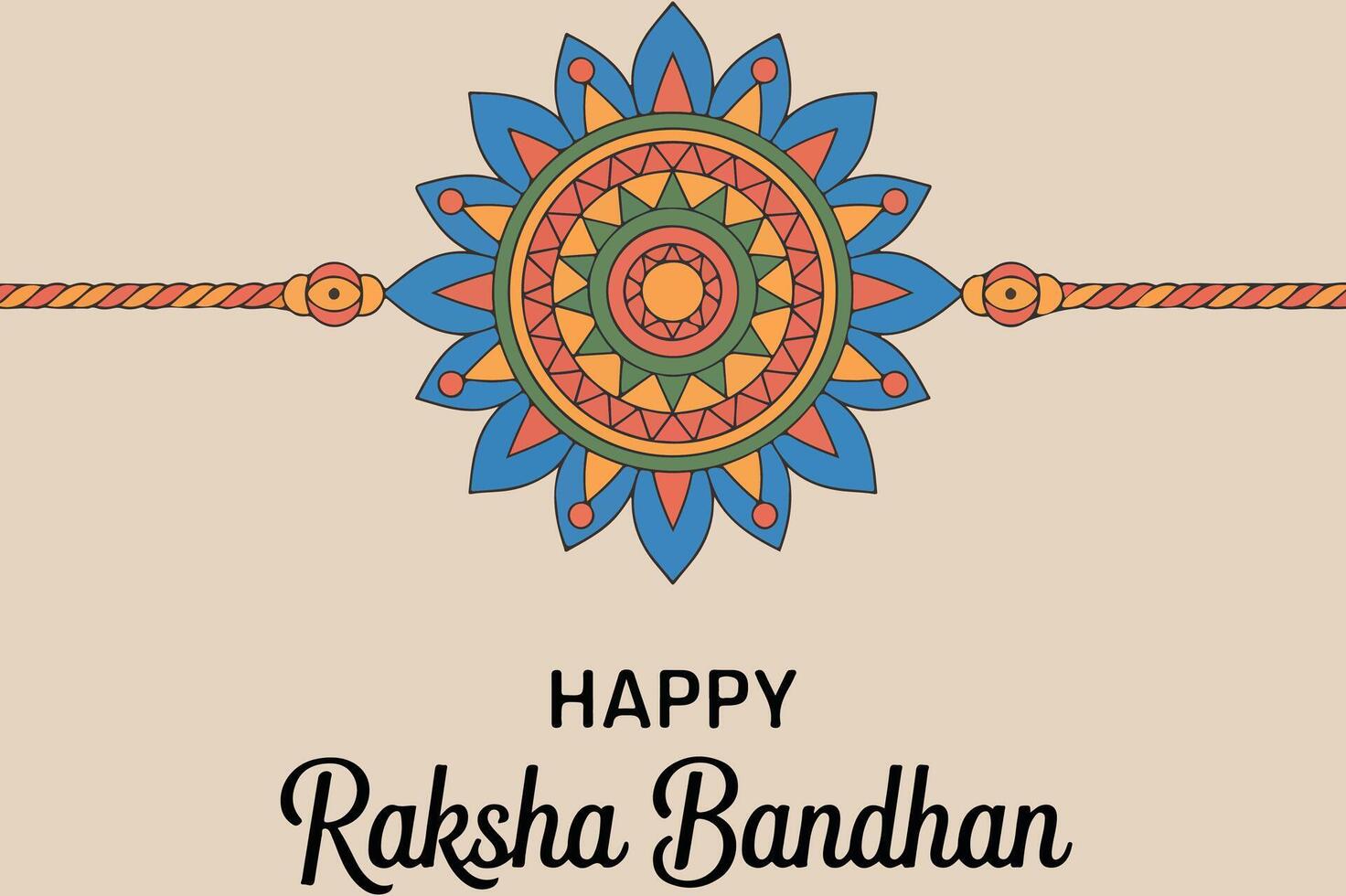 Colorful decorative rakhi illustration with happy raksha bandhan text for greeting cards vector