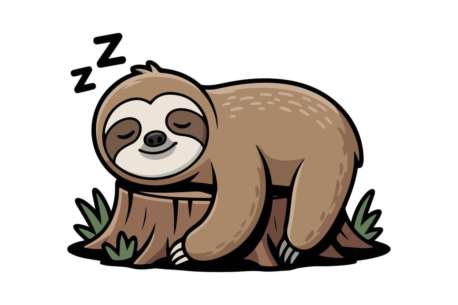 A cartoon sloth sleeping on a stump vector