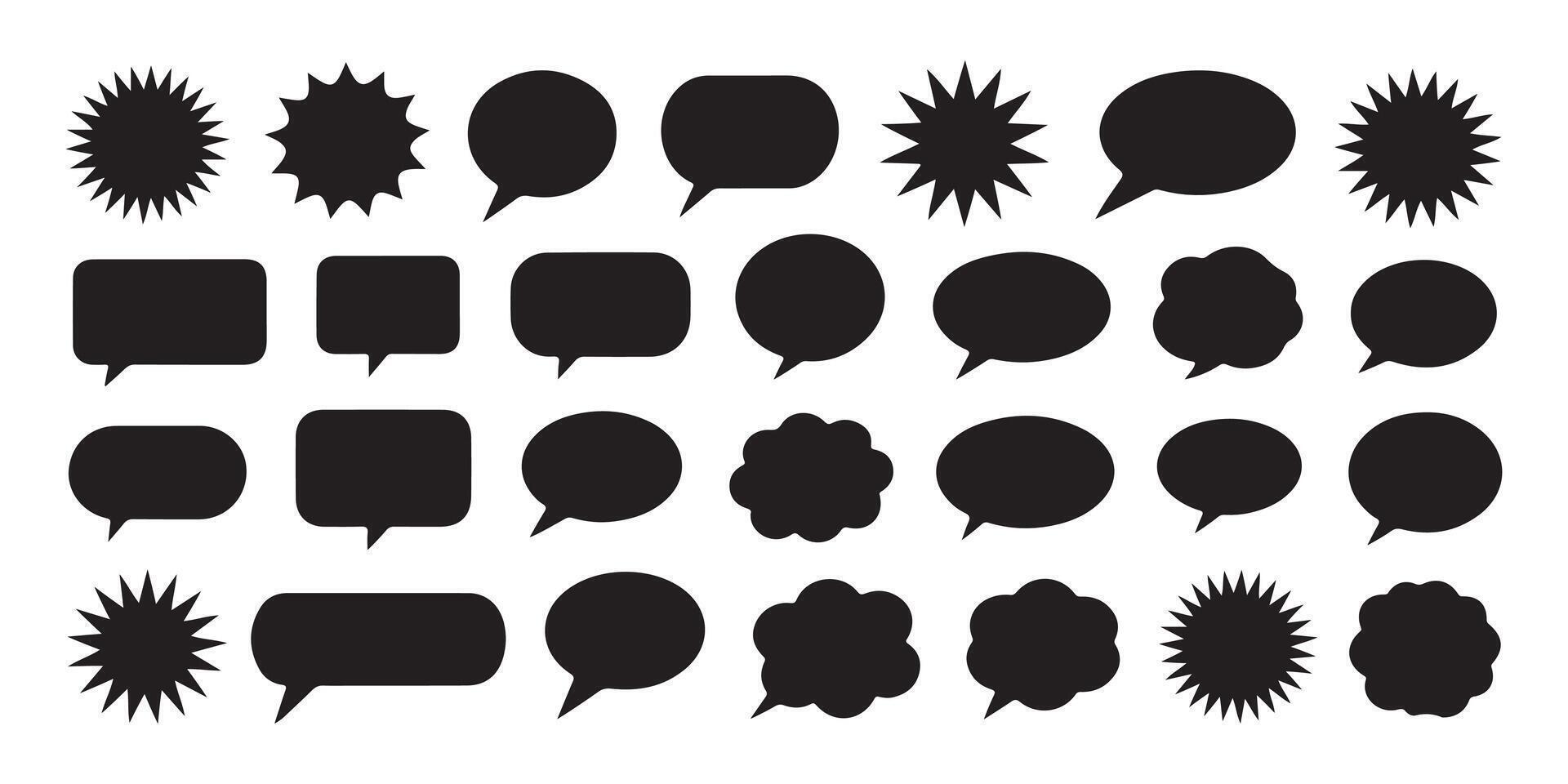 Collection of black speech bubbles and starburst shapes for graphic design elements vector