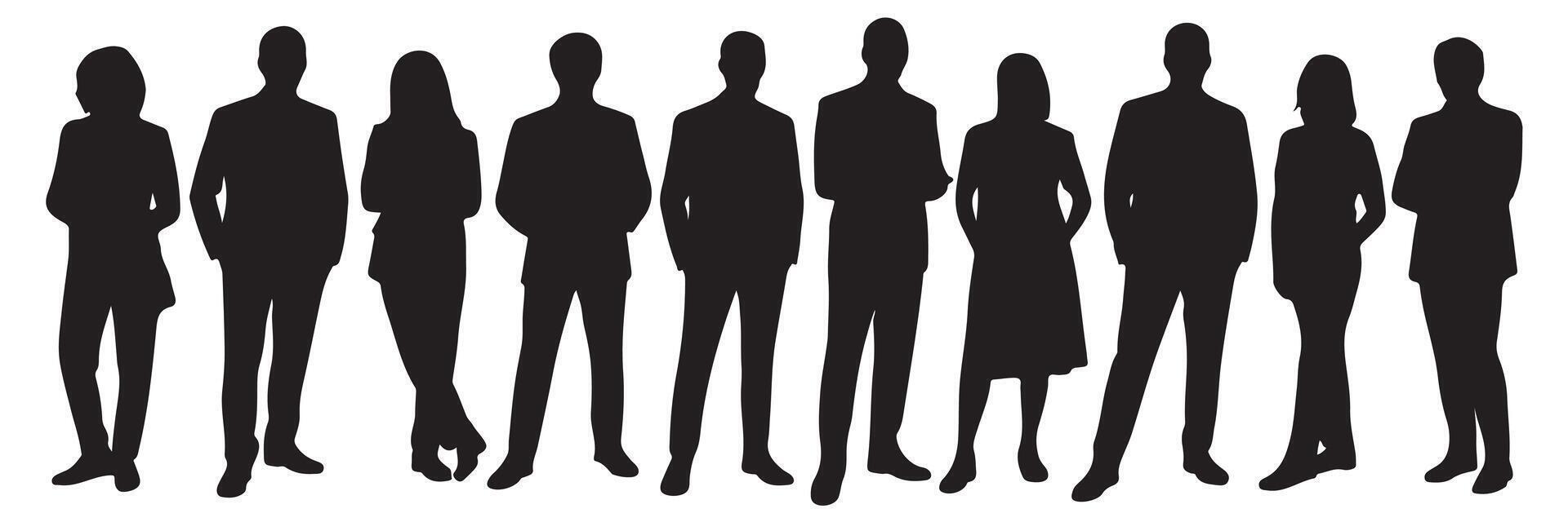 Group of business people silhouettes standing in a line for corporate teamwork vector