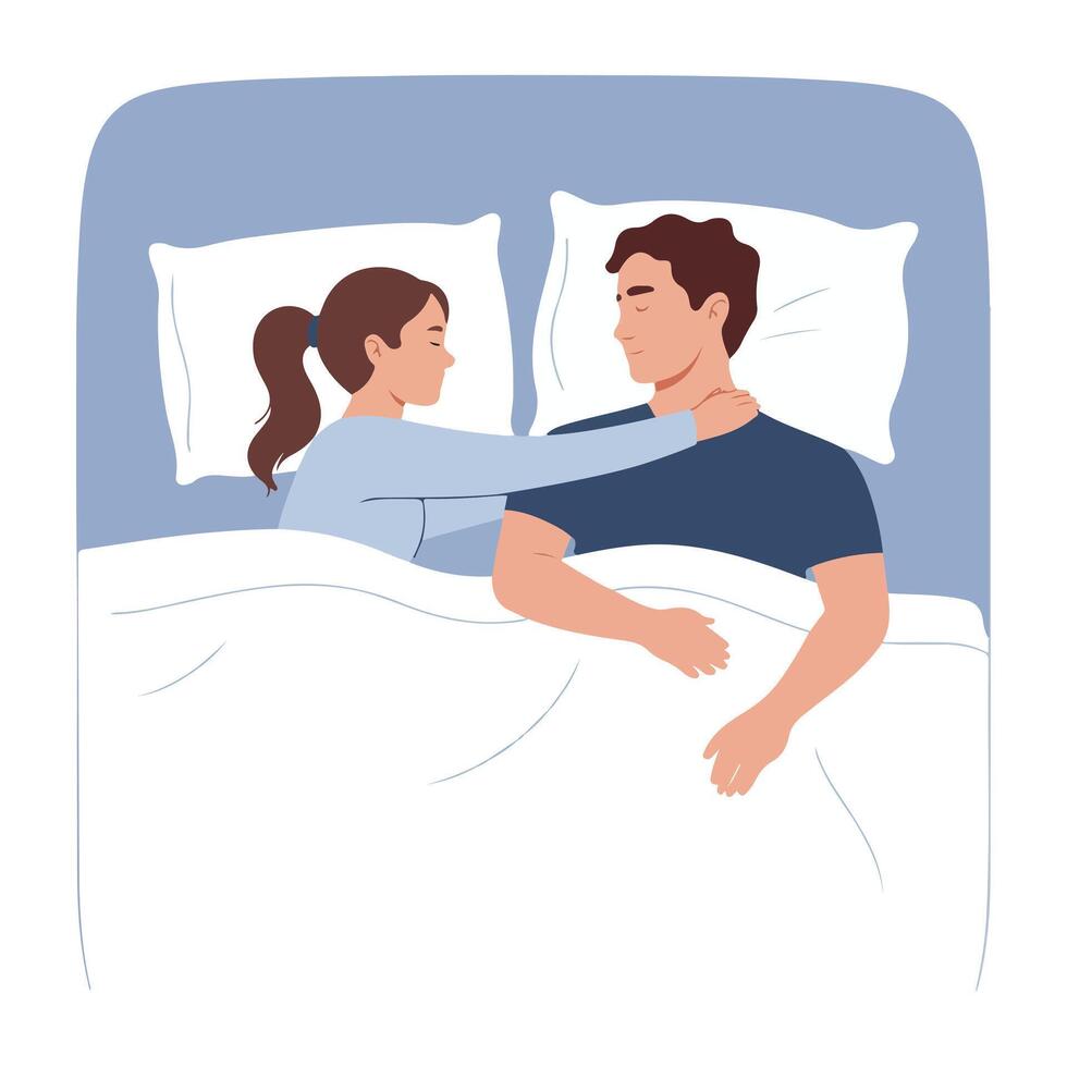 Man and woman in bed with pillows vector