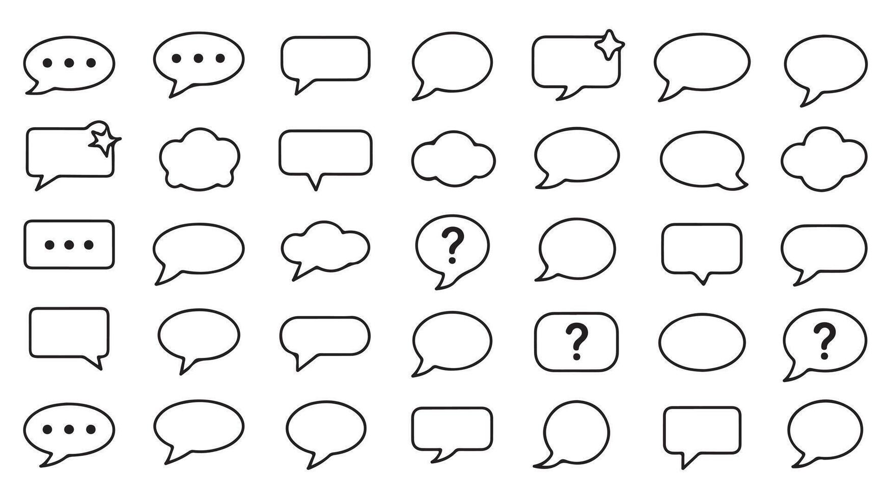 Collection of various speech bubbles and dialogue icons in outline style for communication vector