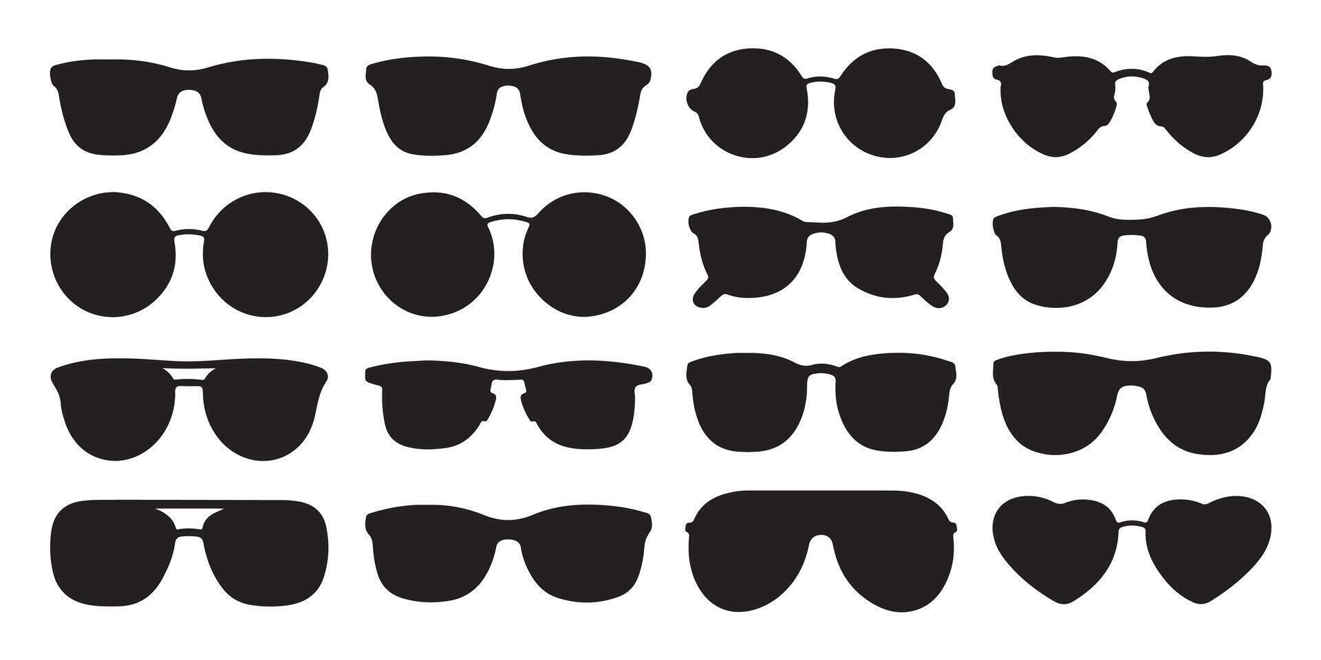 Set of various stylish sunglasses silhouettes in different shapes and designs on white background vector