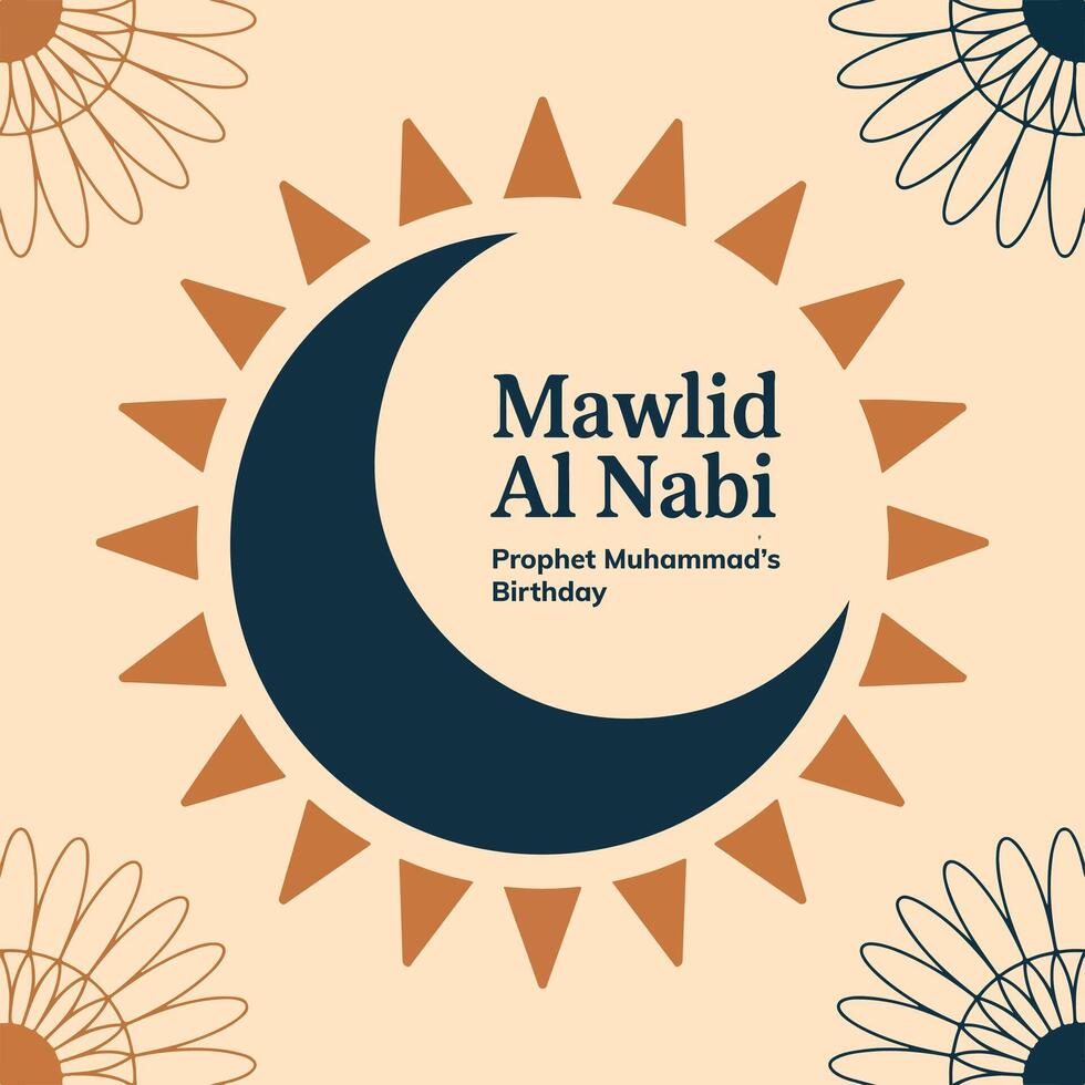 Mawlid al nabi celebration islamic holiday design with crescent moon and floral elements vector