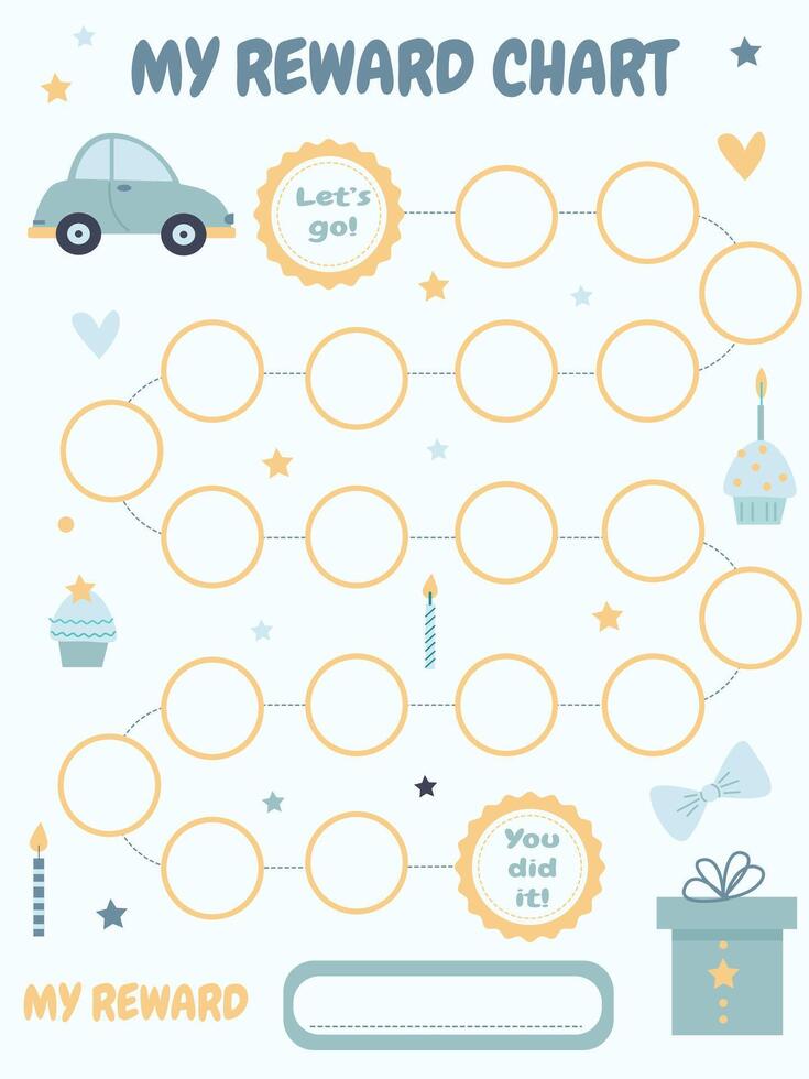 A map of achievements of your dream or goal for a child with a cute car, a gift and festive decor vector