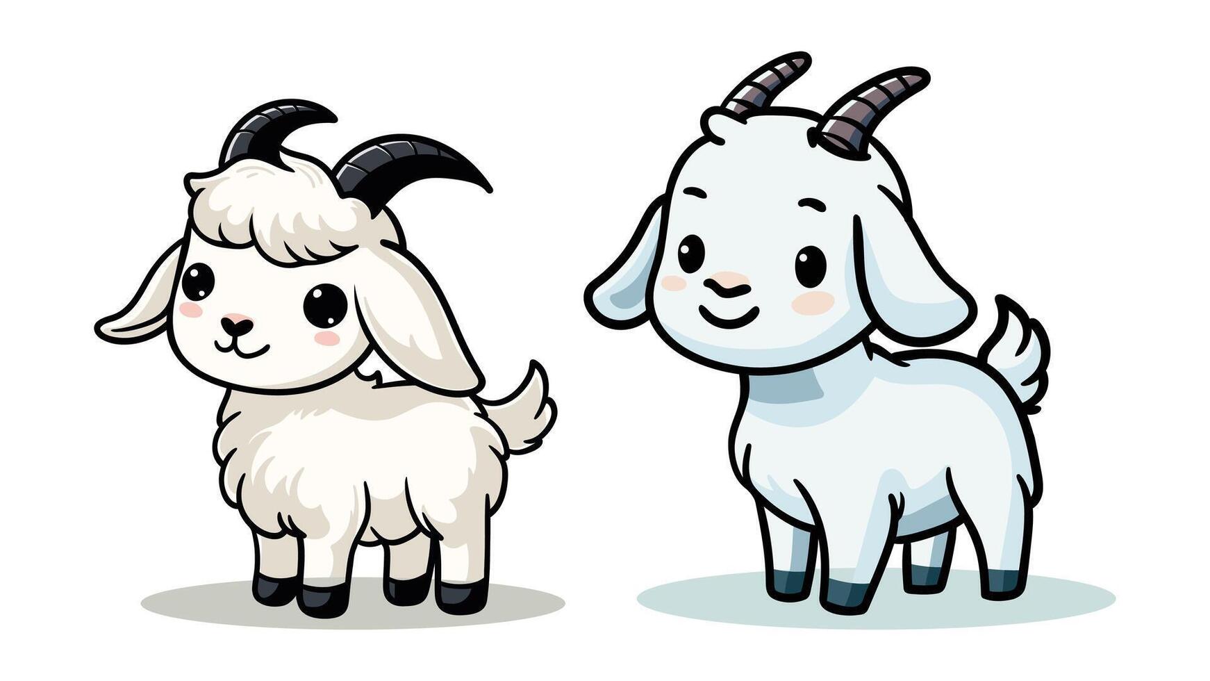 set of cute cartoon goats sheep kawaii big eyes and happy faces, perfect for kids designs, books, and animal themed content, Islamic Eid al-Adha poster social media. vector