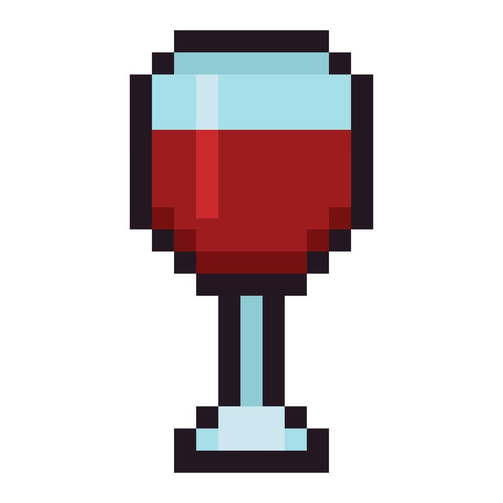 Pixel art red wine glass emoji isolated on white background vector