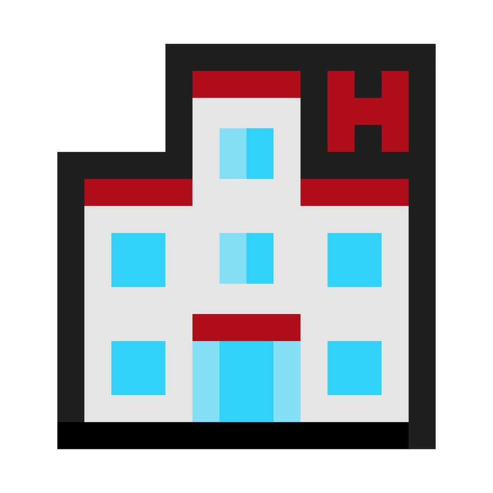 Pixel Art Hotel Emoji Retro Hospitality Building Icon isolated on white background vector