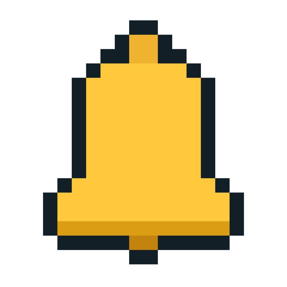 Pixel Art Bell Emoji Retro Notification Alert Icon isolated on white background vector