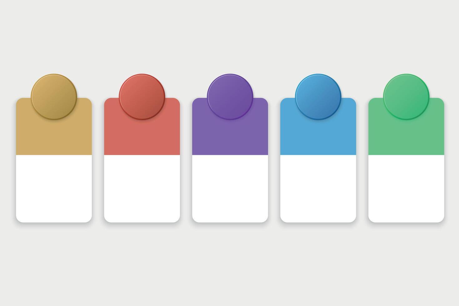 Five color-coded vertical info labels with circle headers vector