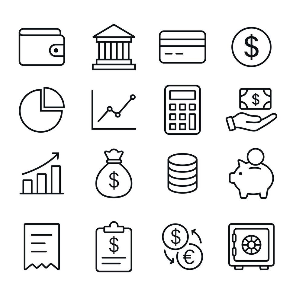 Finance and Banking Icons Set in Outline Style vector