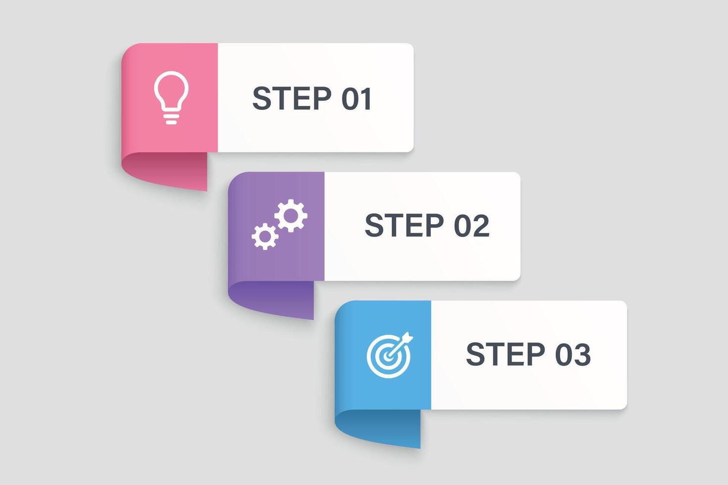 Three step infographic ribbons with flat icons vector