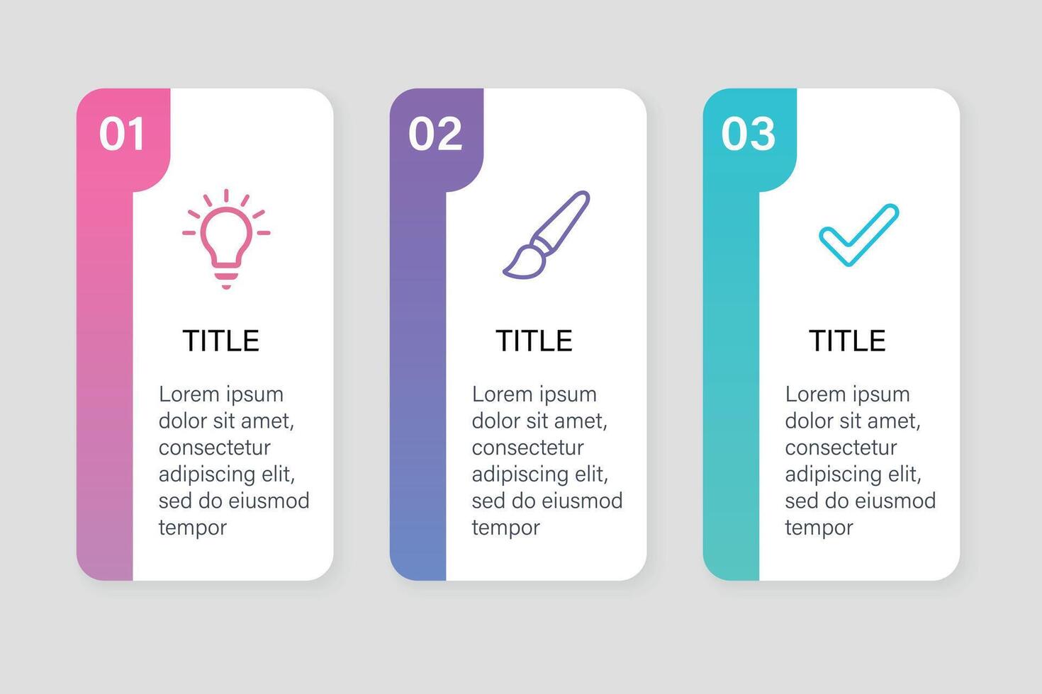 Three modern numbered infographic cards with icons vector