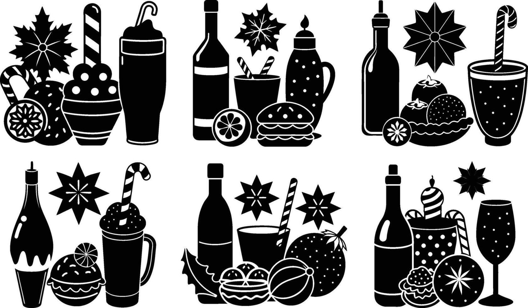 Festive Christmas Drinks and Treats Icons vector