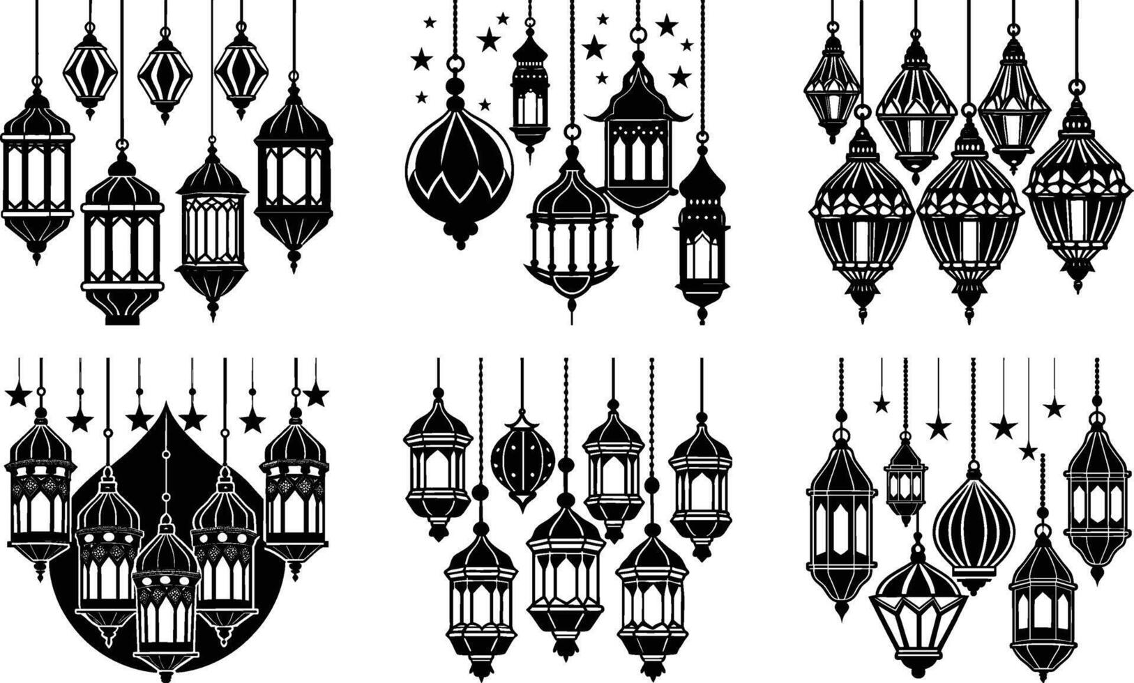 Elegant Hanging Ramadan Lanterns Islamic Decor Festive Lights vector