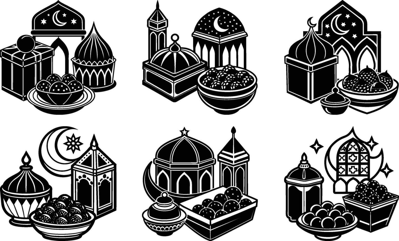 Ramadan Islamic Sweets Mosques and Lanterns for your unique design vector