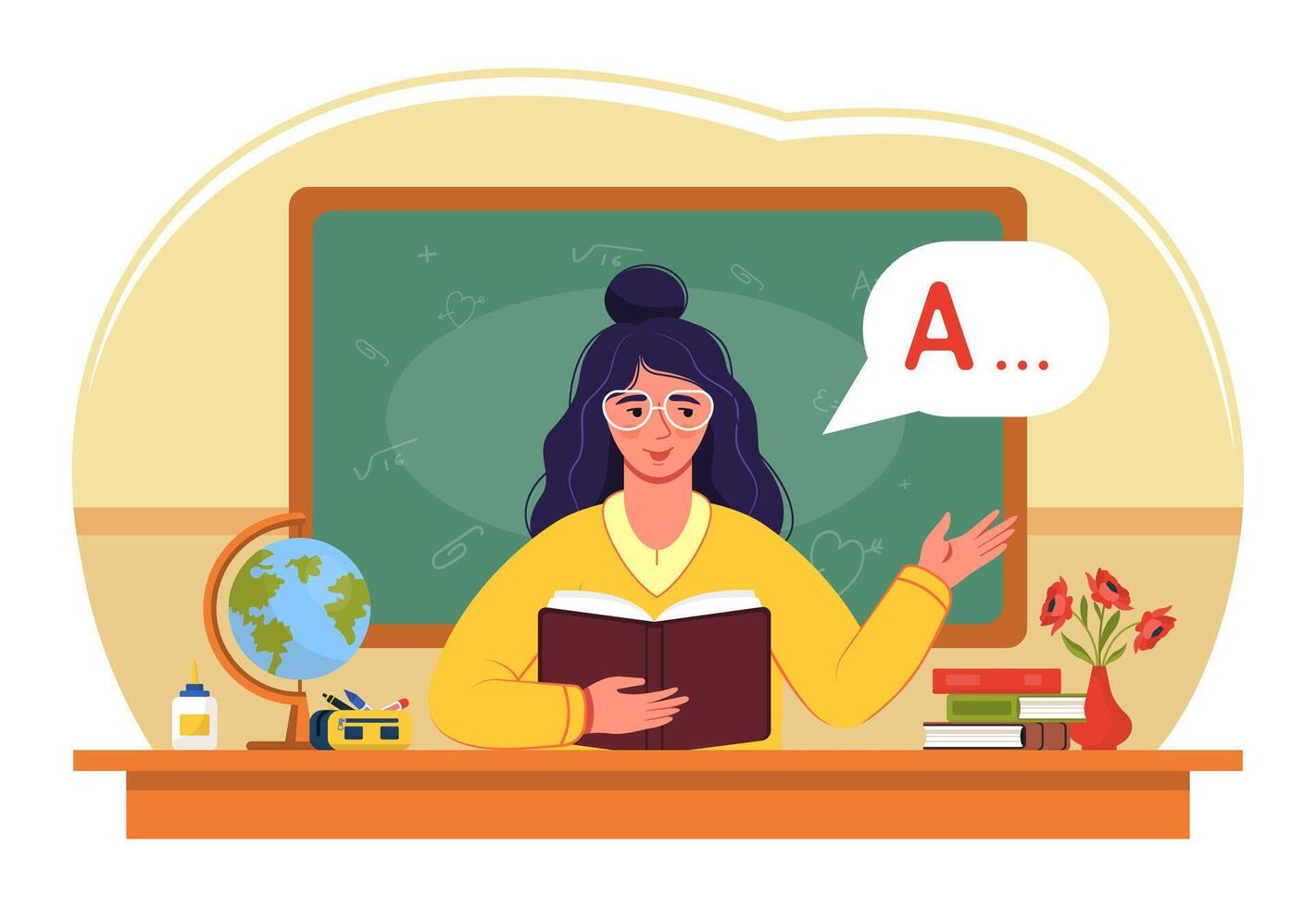 Teacher Explaining Alphabet on School Lesson Scene vector