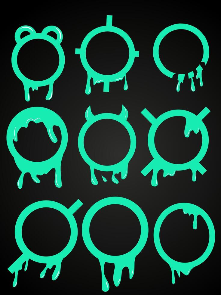 Glowy neon green circle icons on black background vector