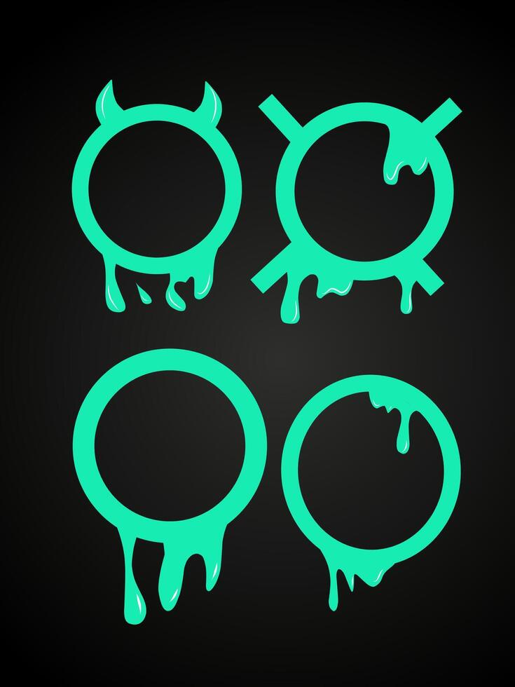 Four green circles with dripping paint vector