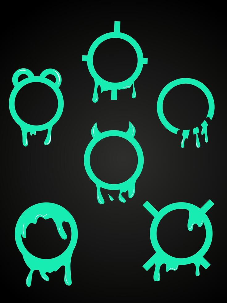 Set of four green glowy circles with different designs vector