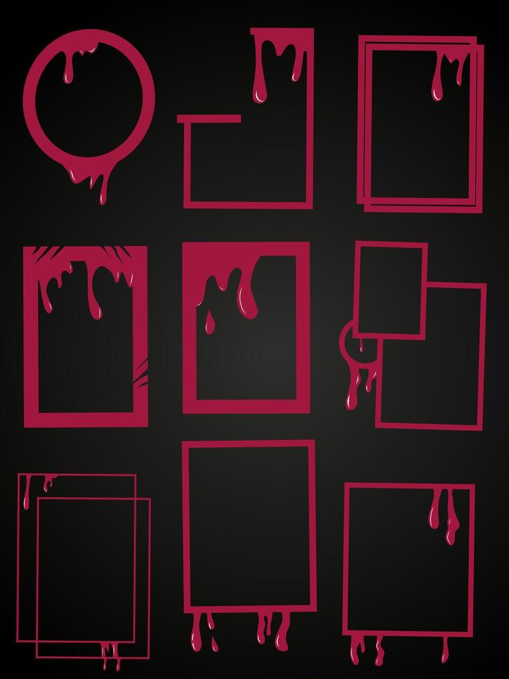 Red Melting Frame Set Black Background vector