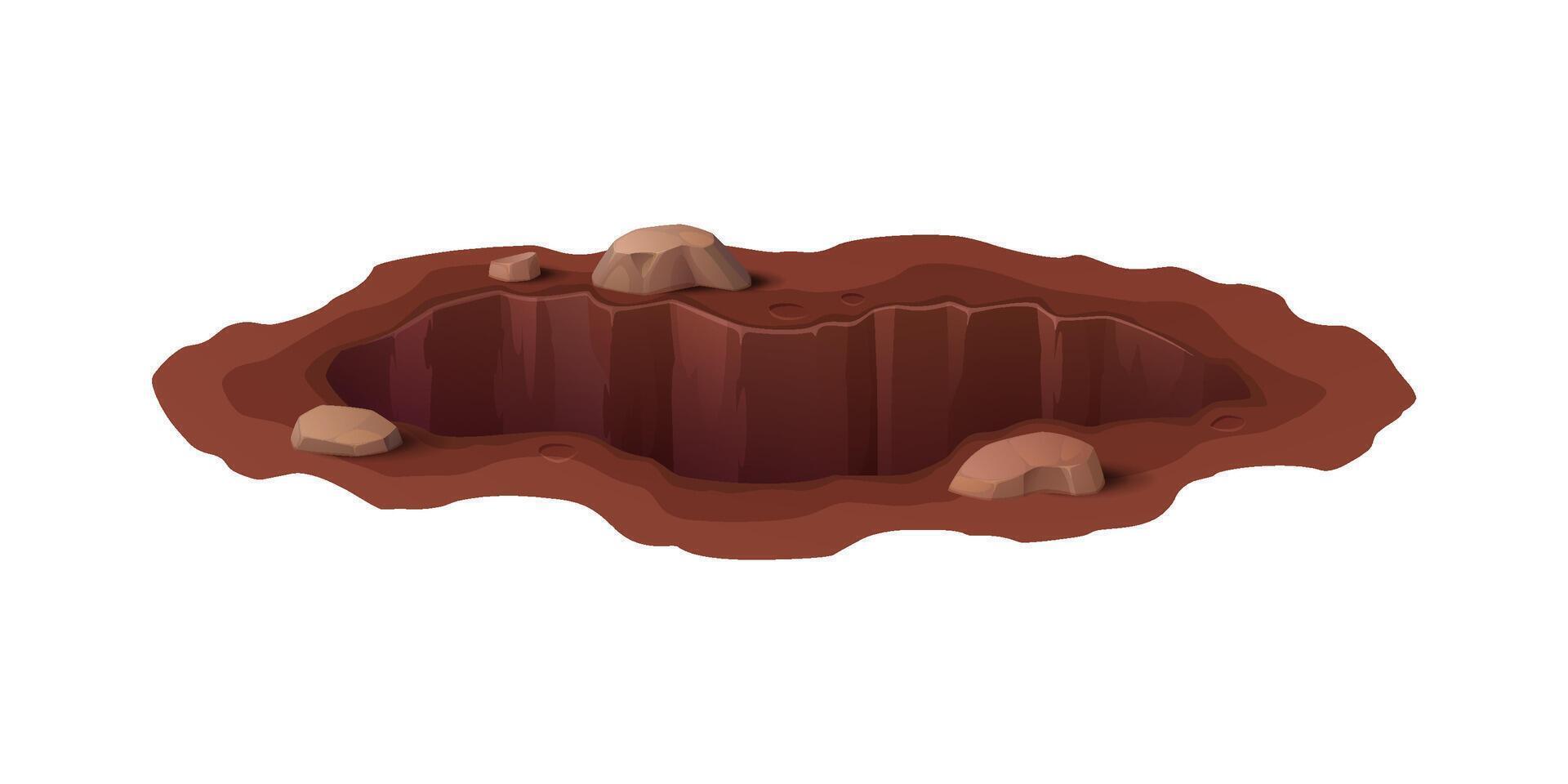Cartoon ground hole, deep dirty pit and burrow vector