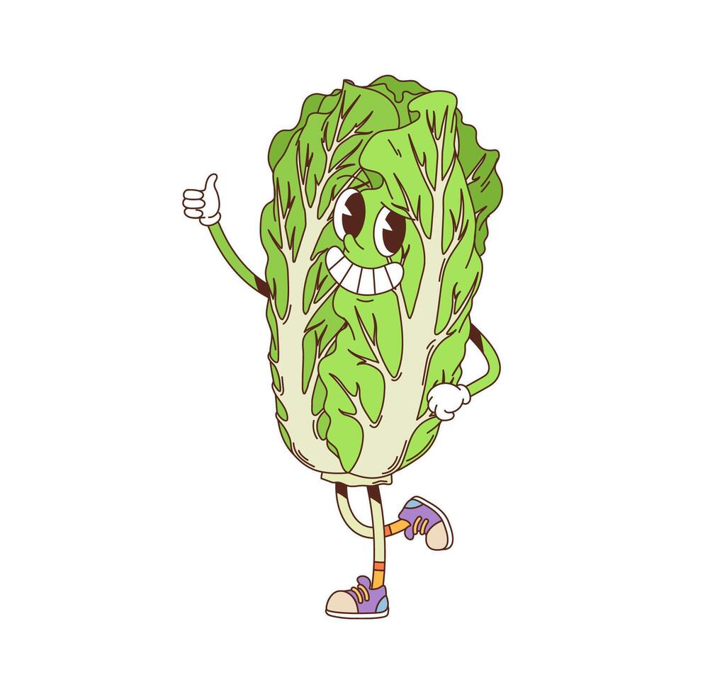 Groovy Chinese cabbage vegetable cartoon character vector