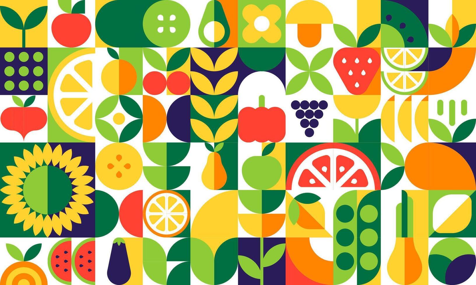 Organic food geometric pattern fruits, vegetables vector
