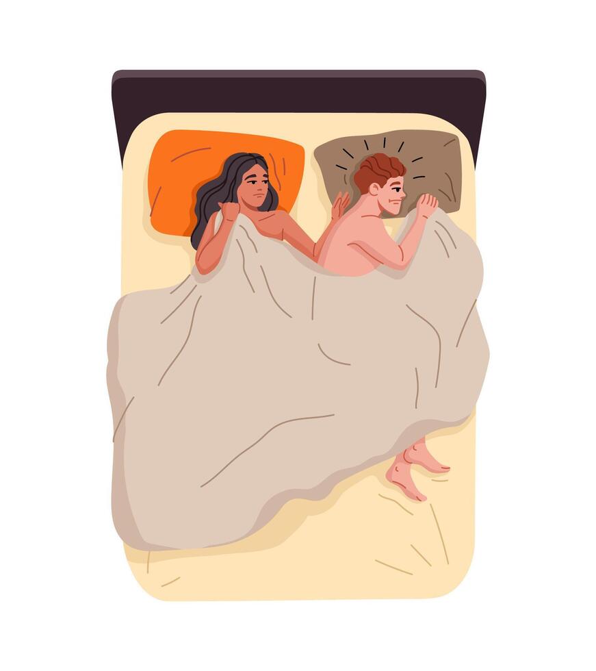 Couple lies in bed, hinting at emotional distance vector