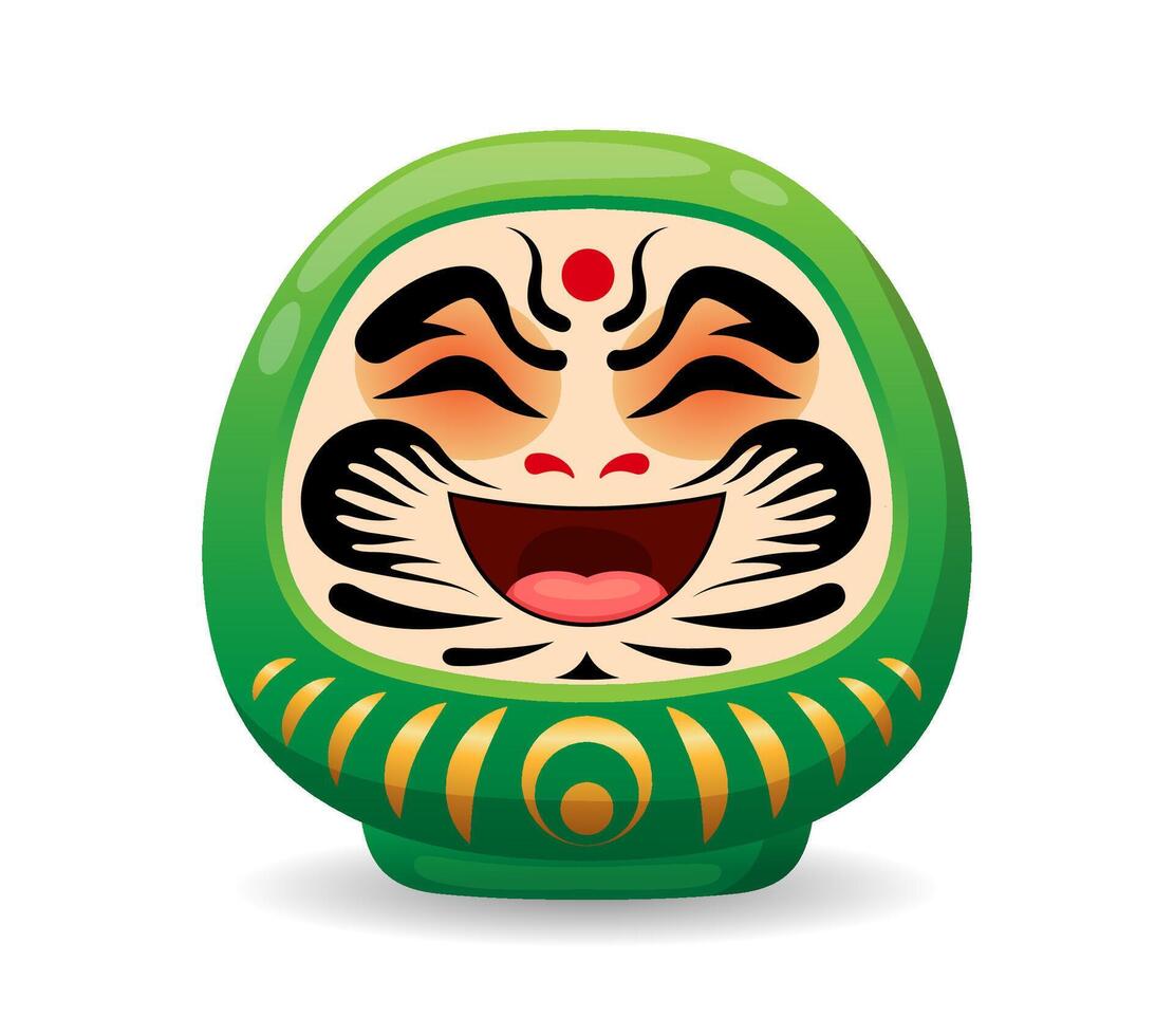 Cartoon Japanese green cheerful daruma doll vector