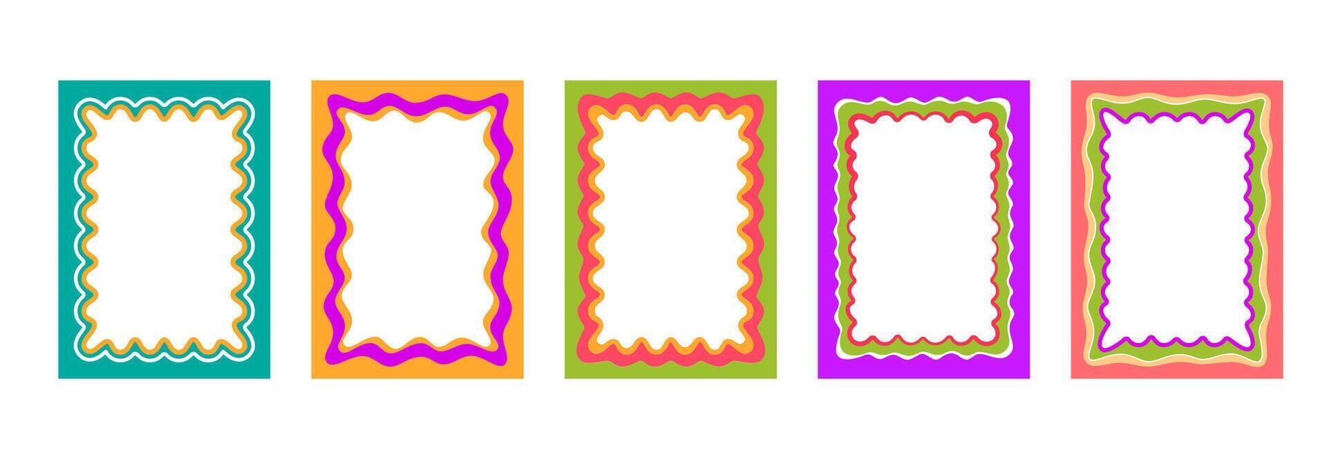 Color groovy scallop Y2K frames, pattern borders vector