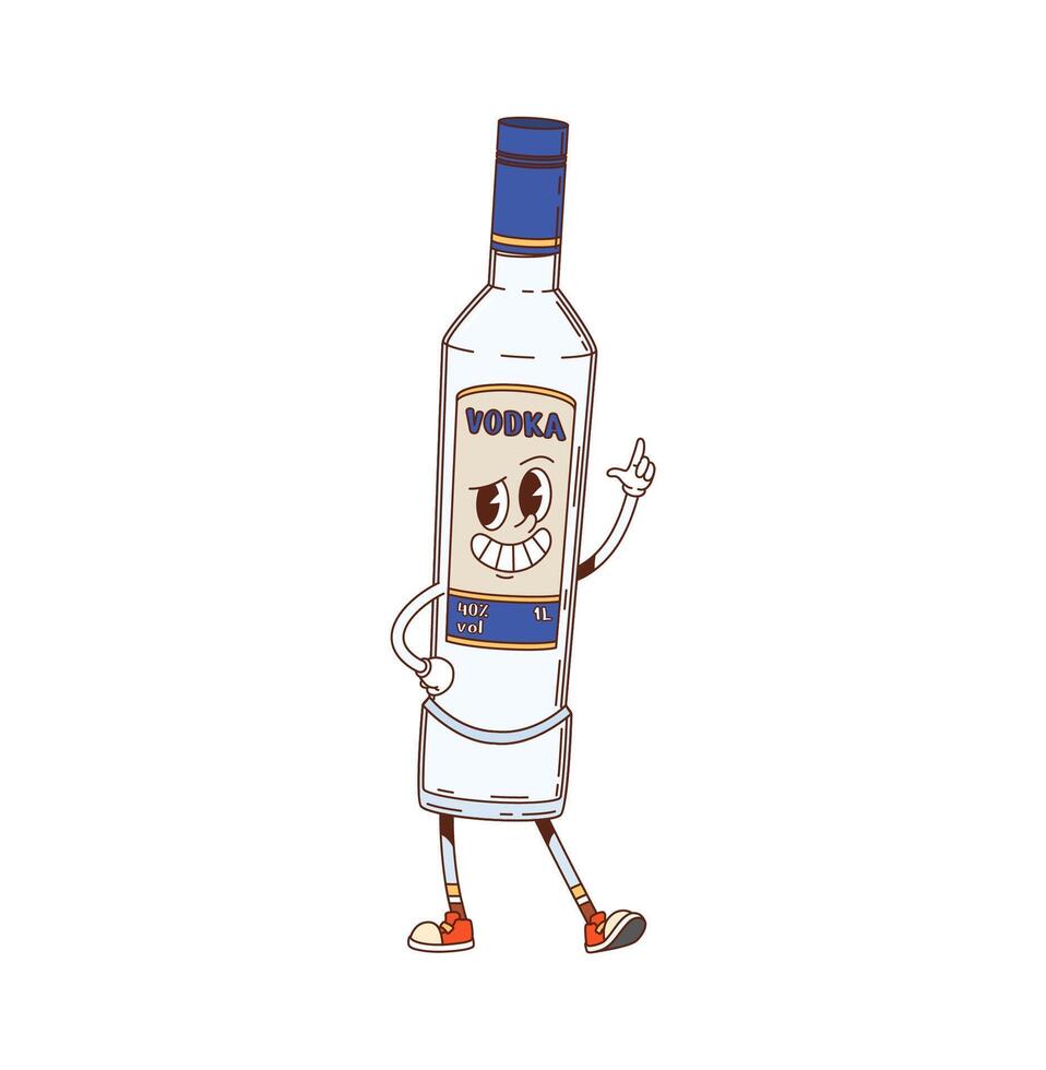 Vodka beverage bottle groovy happy character vector