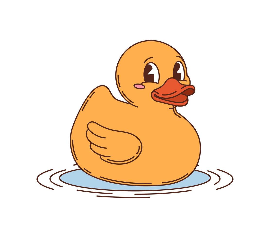 Retro cartoon groovy rubber duck kid toy character vector