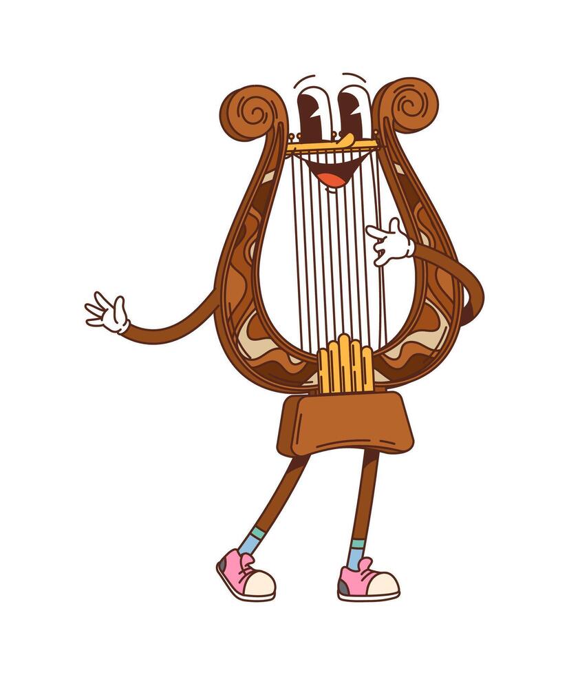 Cartoon groovy lira musical instrument character vector