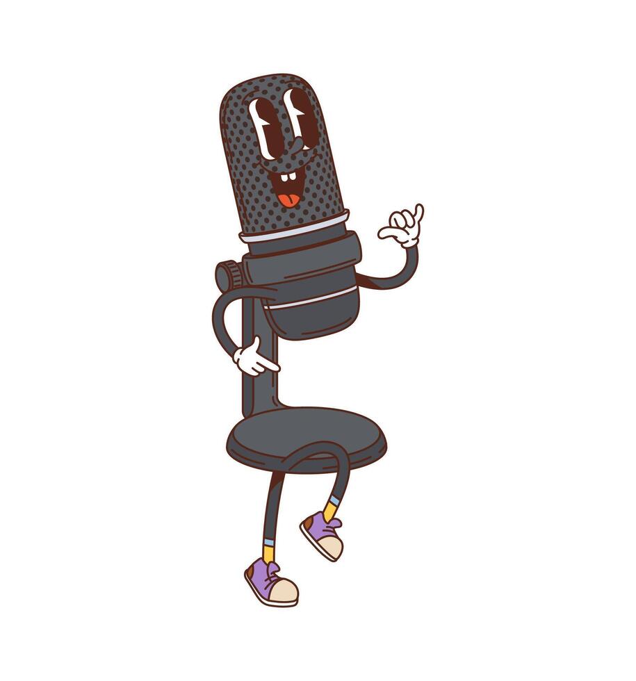 Cartoon groovy computer microphone retro character vector