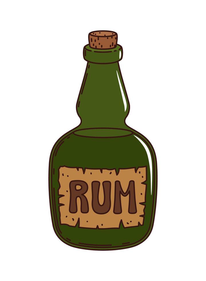 Cartoon groovy pirate corsair rum bottle vector